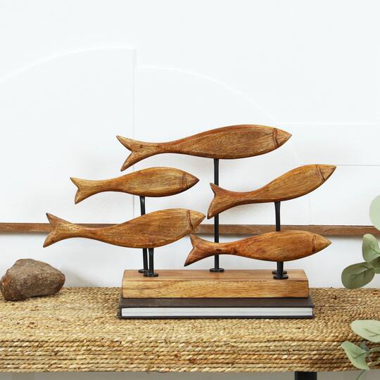 10" Brown Mango Wood Fish Handmade Carved Sculpture